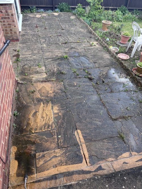 Dirty patio before professional cleaning
