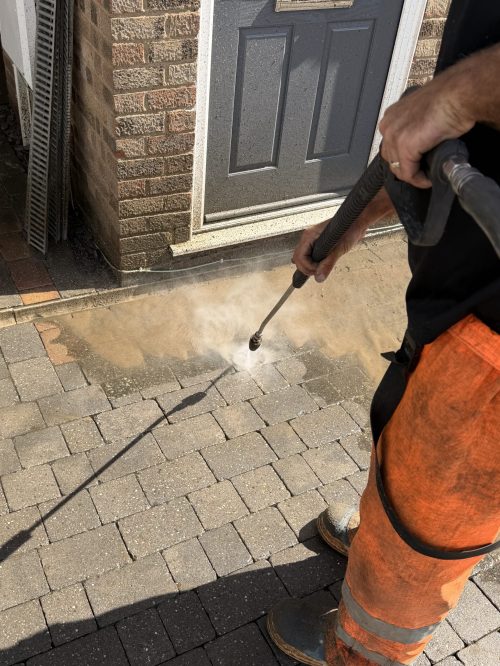 pressure washing a driveway by Northants exterior cleaning